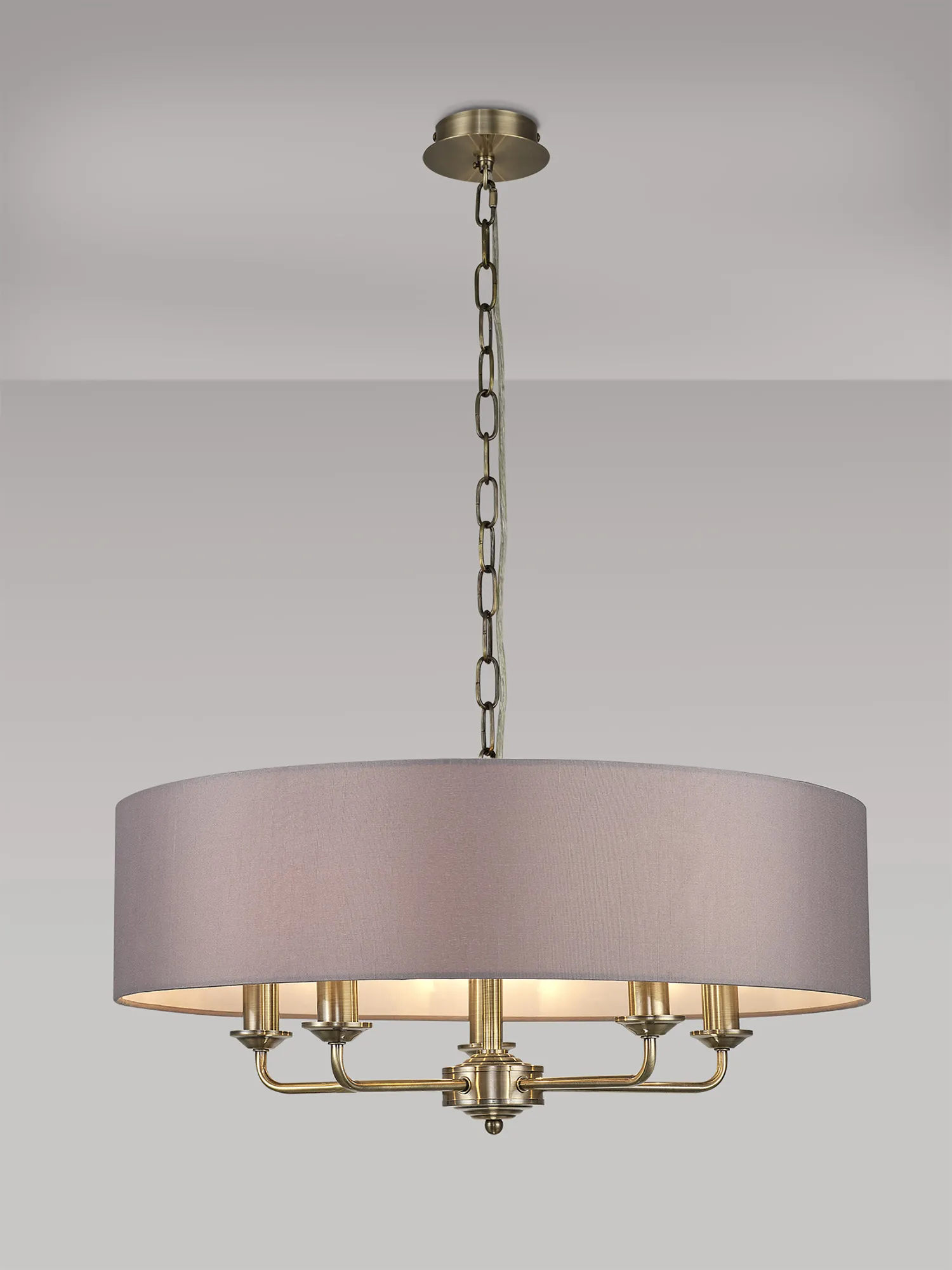 Banyan 60cm 5 Light Pendant Antique Brass, Grey DK0031  Deco Banyan AB GR